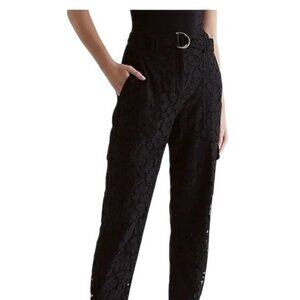 Express Lace Cargo Pants Size 4 Belted Pockets High Rise Lined Black Whimsigoth